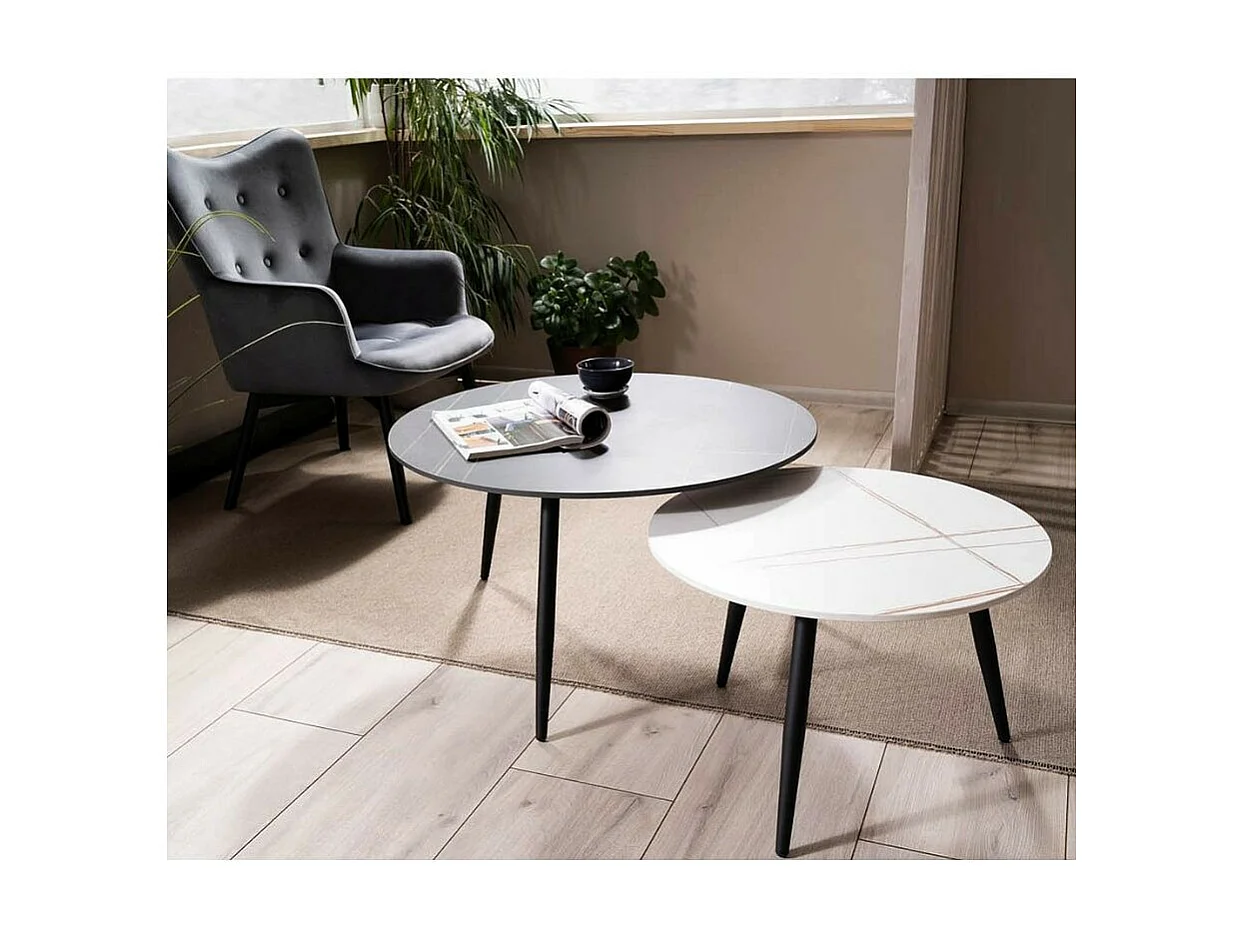 Mesa de centro nido Edmond con tapa de cerámica en blanco y negro