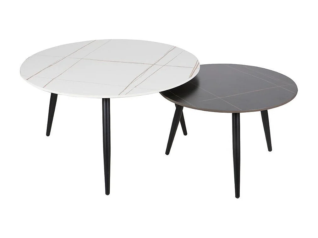 Table basse gigogne avec plateau céramique noir et blanc Edmond