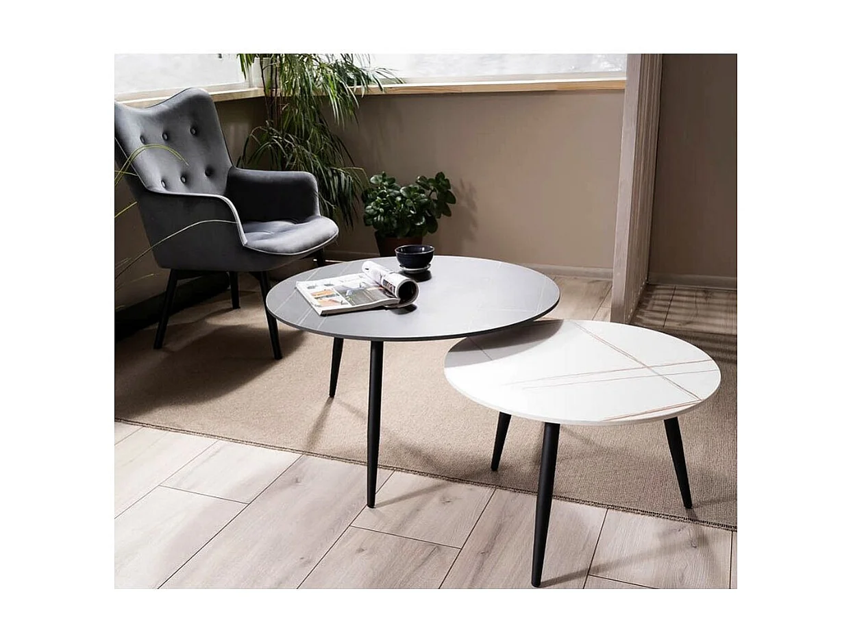 Table basse gigogne avec plateau céramique noir et blanc Edmond