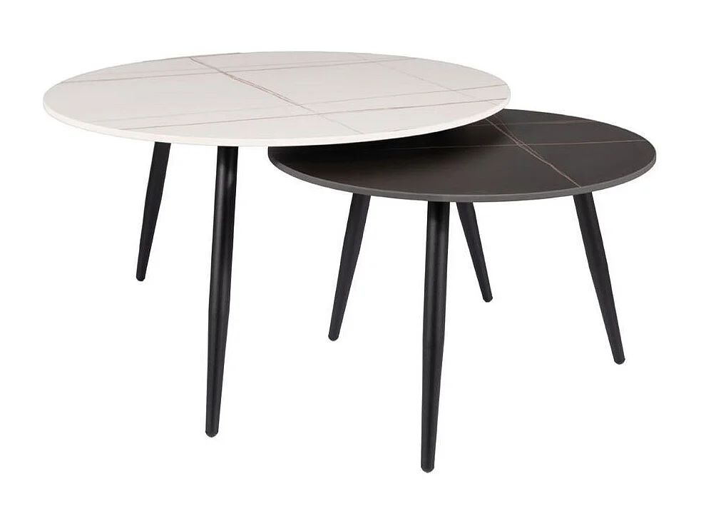 Table basse gigogne avec plateau céramique noir et blanc Edmond