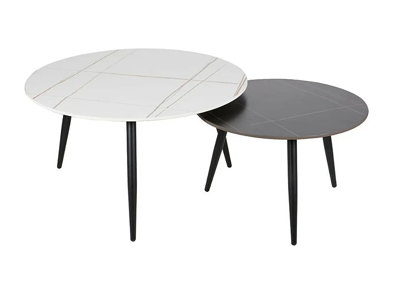 Tavolino da salotto Edmond con piano in ceramica bianca e nera