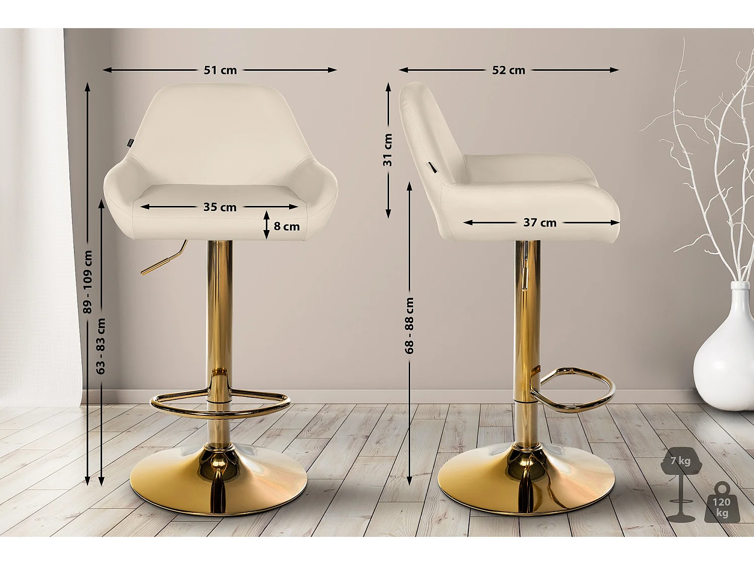 Tabouret de bar - Similicuir - Crème - Braga
