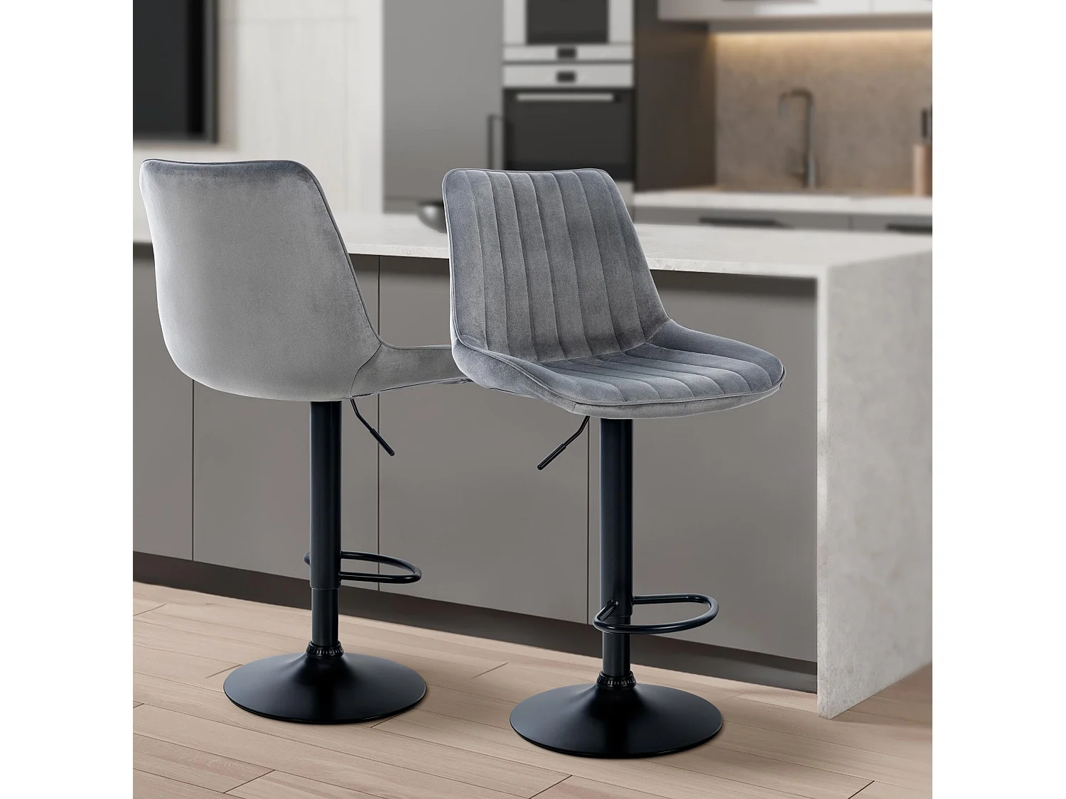 Lot de 2  Tabouret de bar - Velours - Gris foncé - Toni