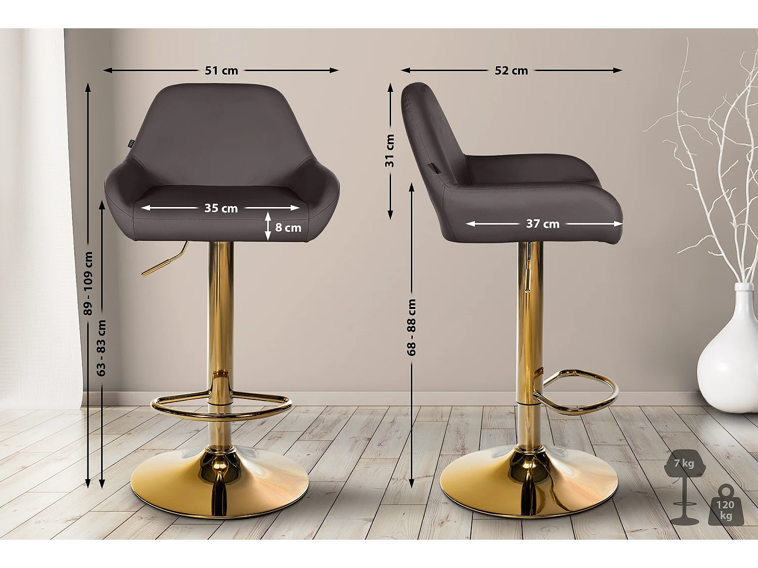 Tabouret de bar - Similicuir - Marron - Braga