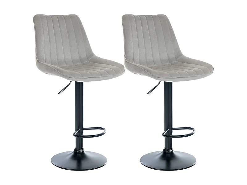 Lot de 2  Tabouret de bar - Velours - Gris - Toni