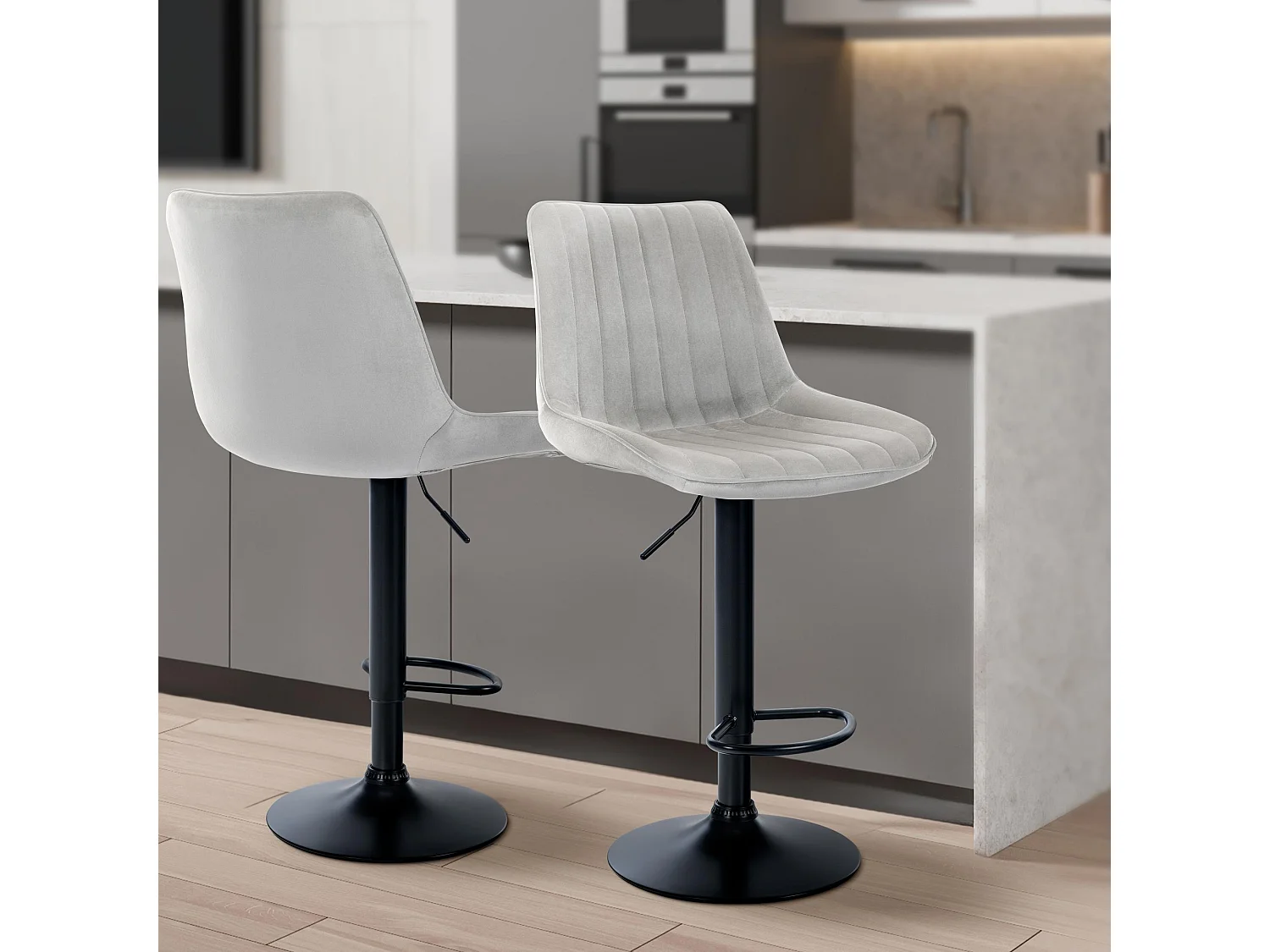Lot de 2  Tabouret de bar - Velours - Gris - Toni