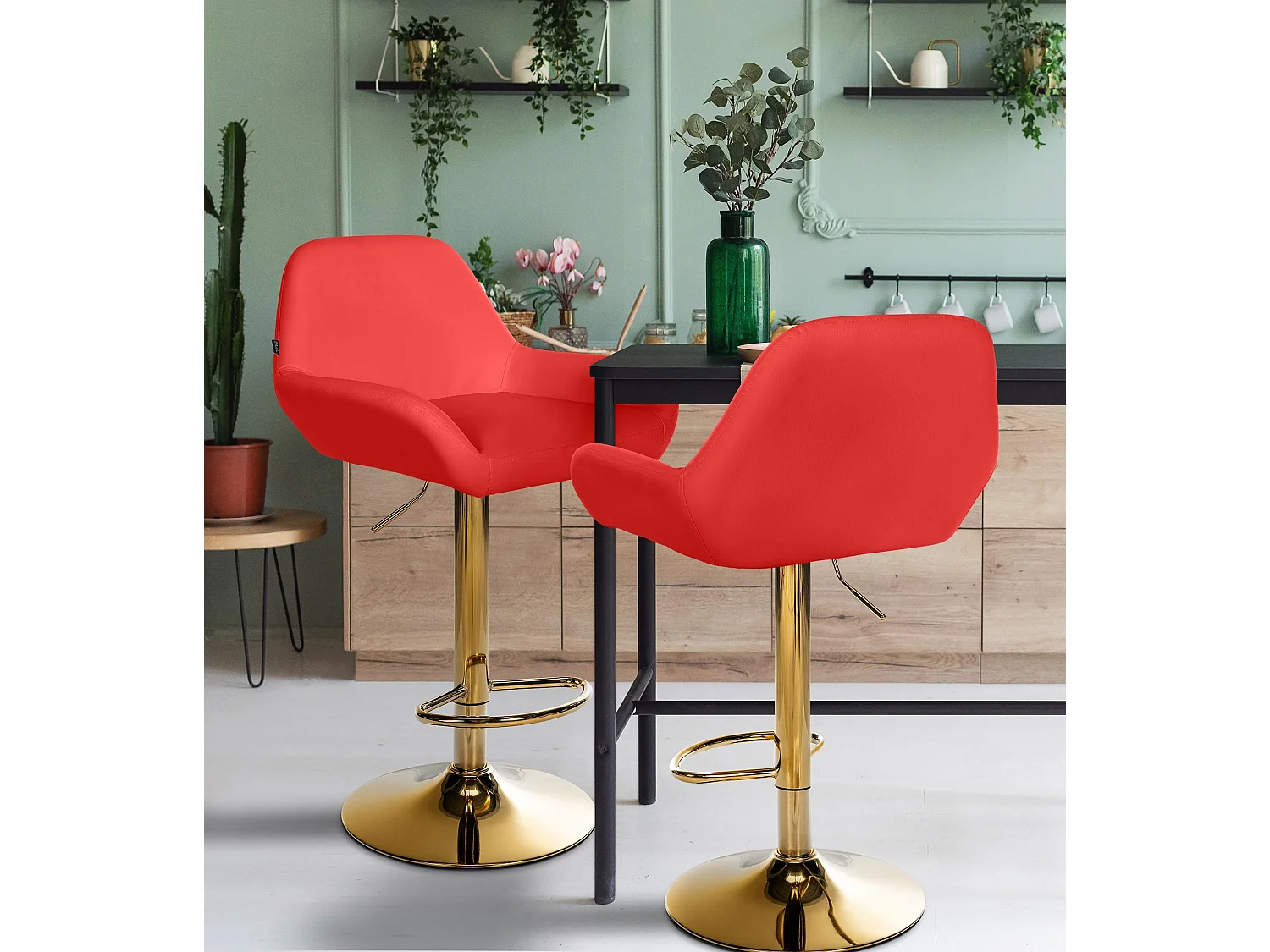 Tabouret de bar - Similicuir & Blanc - Rouge - Braga