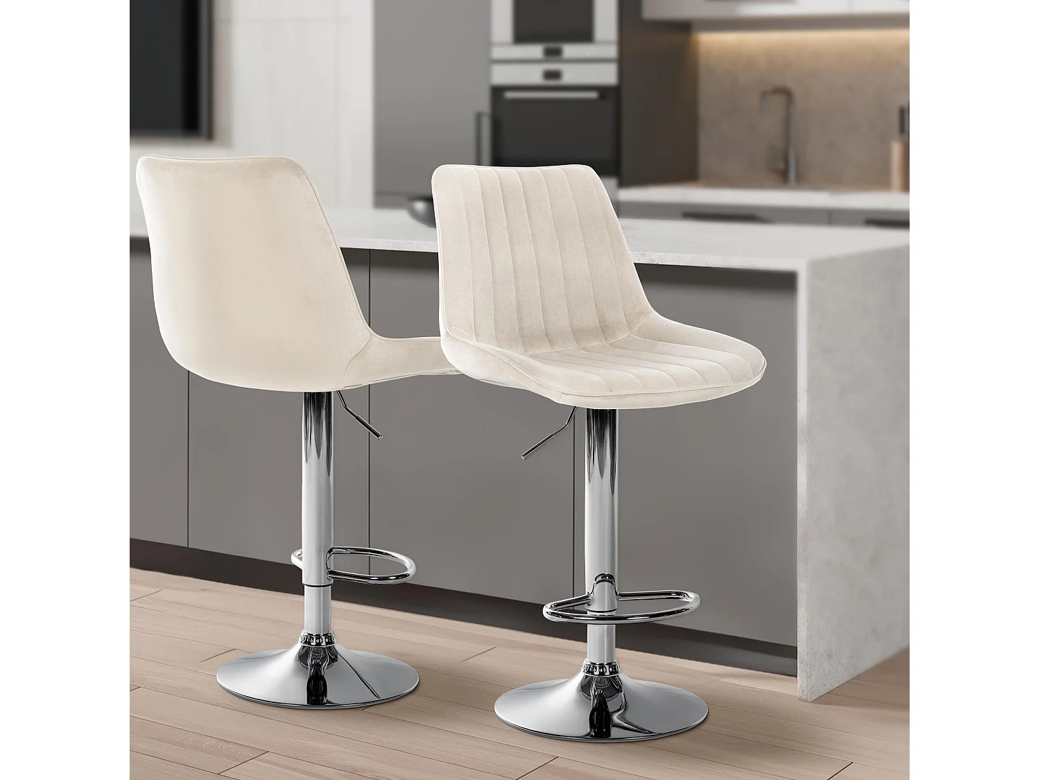 Lot de 2  Tabouret de bar - Velours - Crème - Toni
