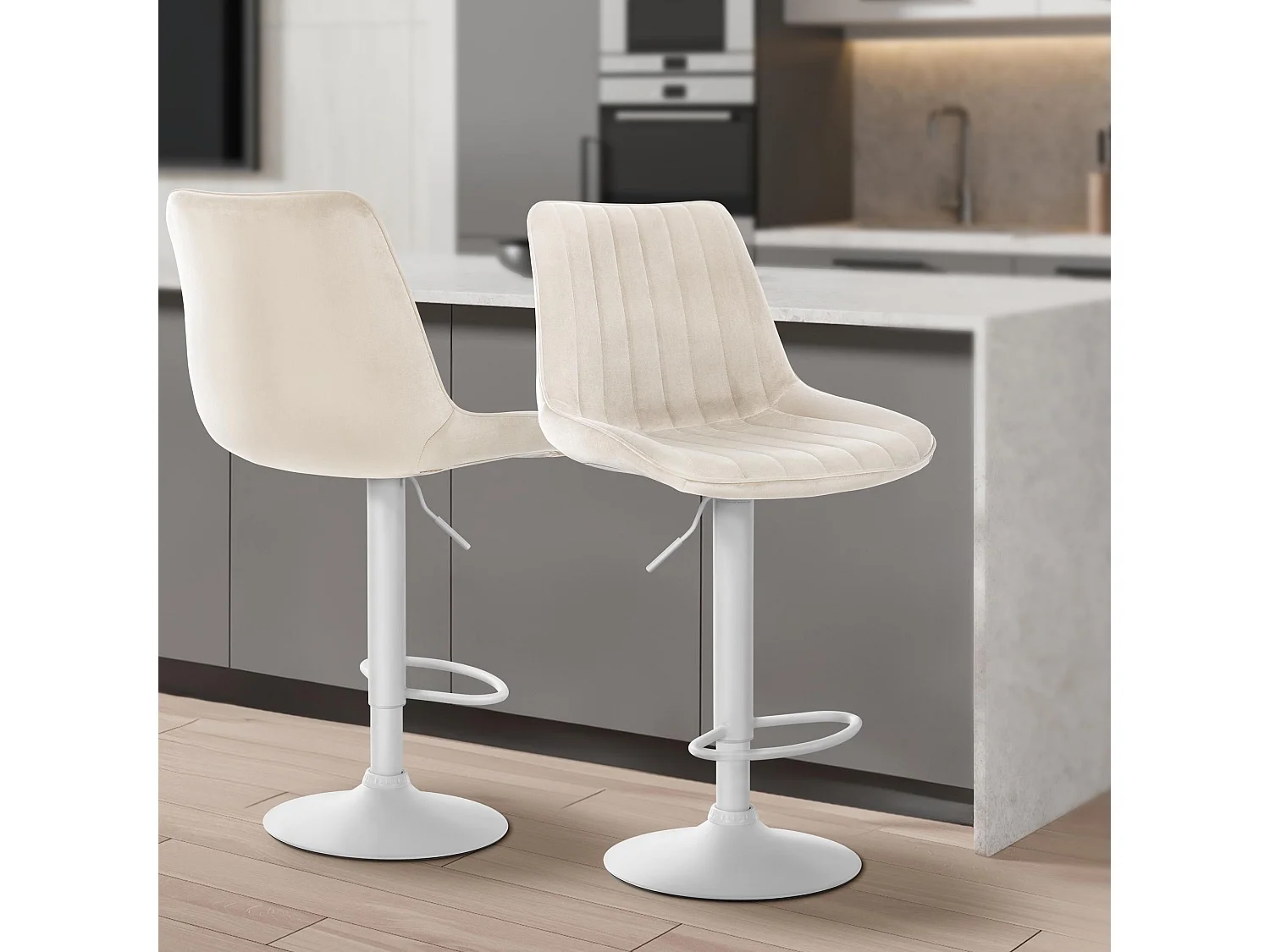 Lot de 2  Tabouret de bar - Velours - Crème - Toni