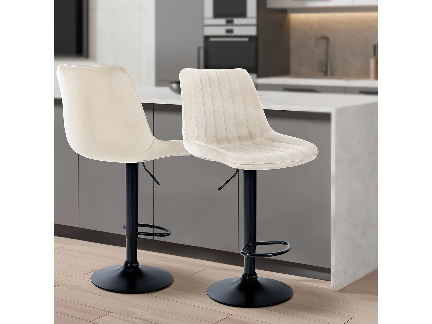 Lot de 2  Tabouret de bar - Velours - Crème - Toni