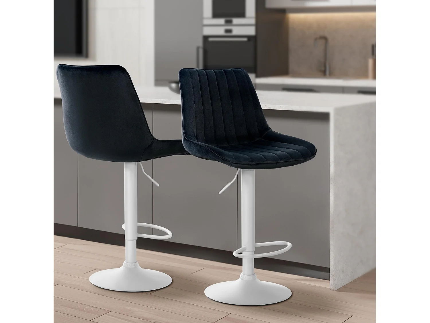 Lot de 2  Tabouret de bar - Velours - Noir - Toni