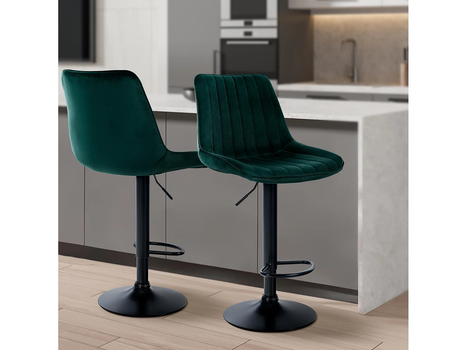 Lot de 2  Tabouret de bar - Velours - Vert - Toni