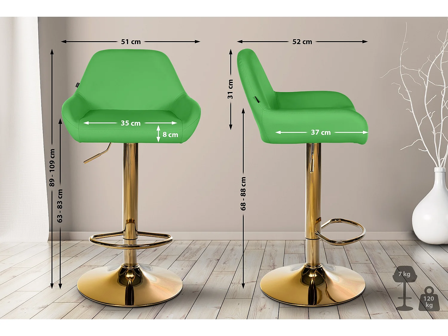 Tabouret de bar - Similicuir - Vert - Braga