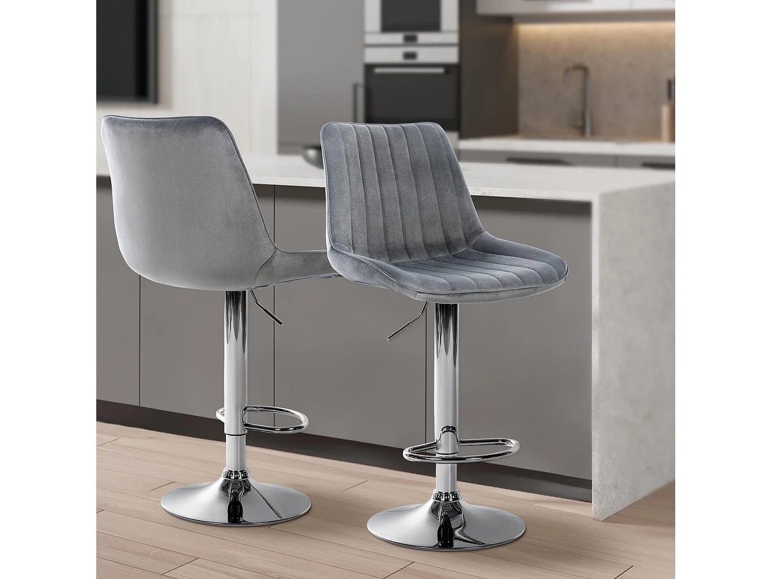 Lot de 2  Tabouret de bar - Velours - Gris foncé - Toni