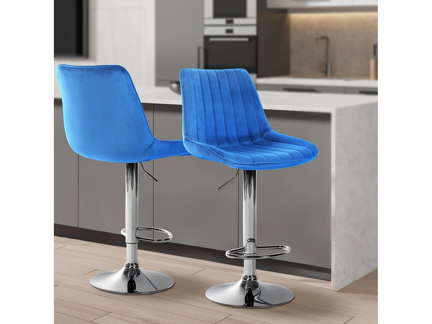 Lot de 2  Tabouret de bar - Velours - Bleu - Toni