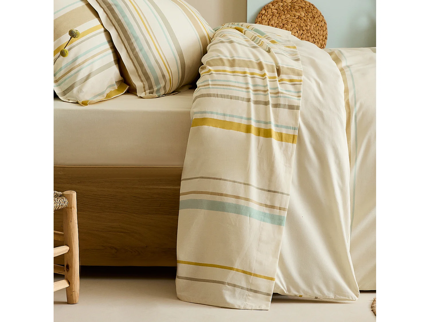 Drap plat 240x310 cm coton HUGO beige/moutarde