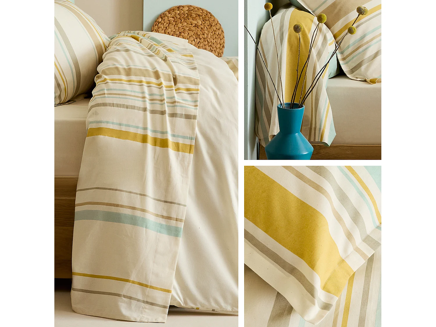 Drap plat 280x310 cm coton HUGO beige/moutarde