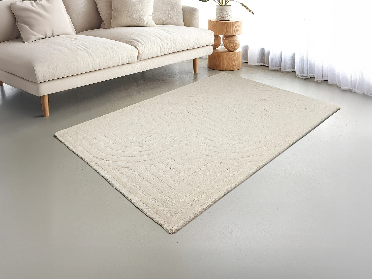 Tapis 100% laine tufté main - 160 x 230 cm - Blanc cassé - 2000 g/m² - LUZAN