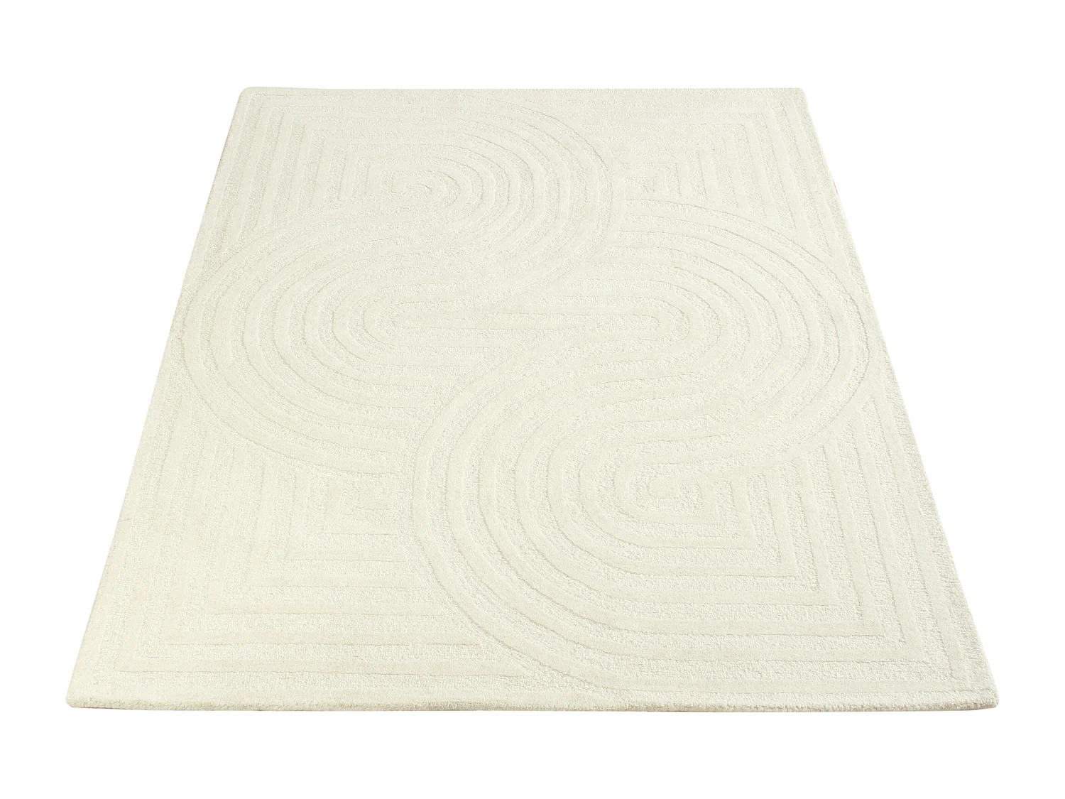 Tapis 100% laine tufté main - 160 x 230 cm - Blanc cassé - 2000 g/m² - LUZAN