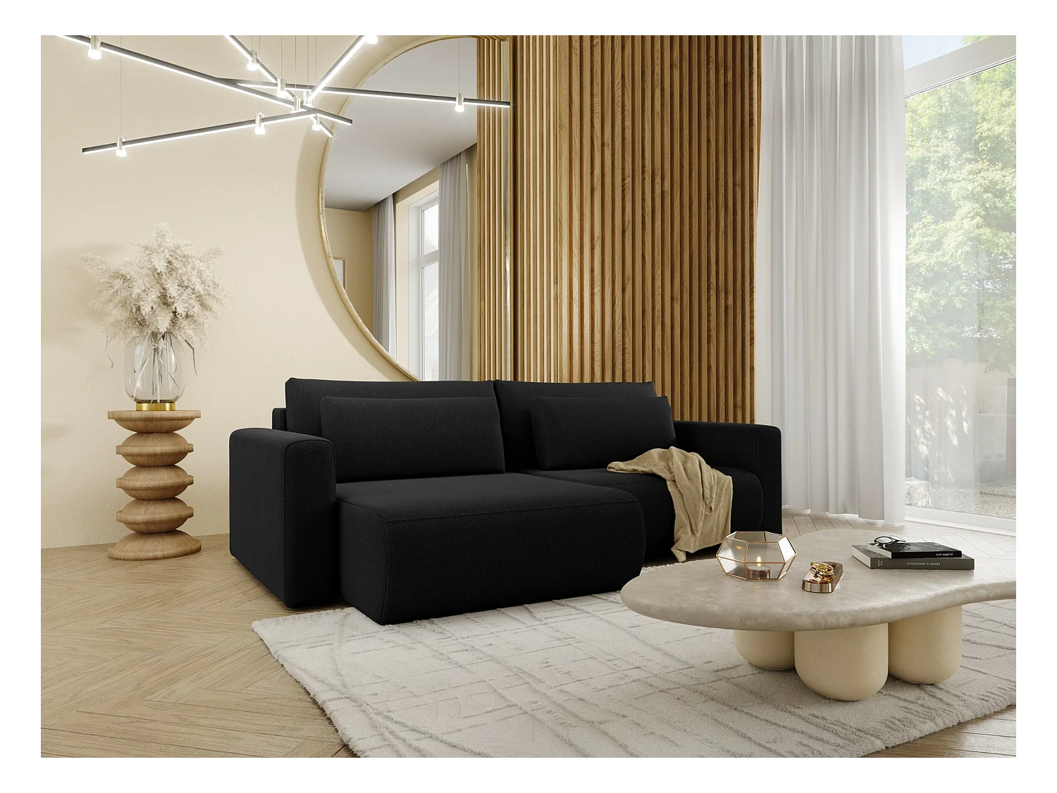 Hoekbankbed 5-zits WELLY Zwart