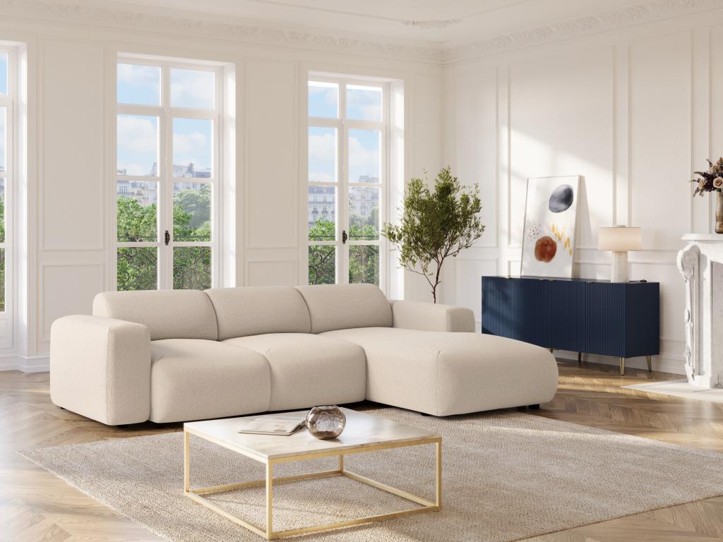 Großes Ecksofa mit Schlaffunktion - Ecke rechts - melierter Stoff - Beige - günstig online kaufen