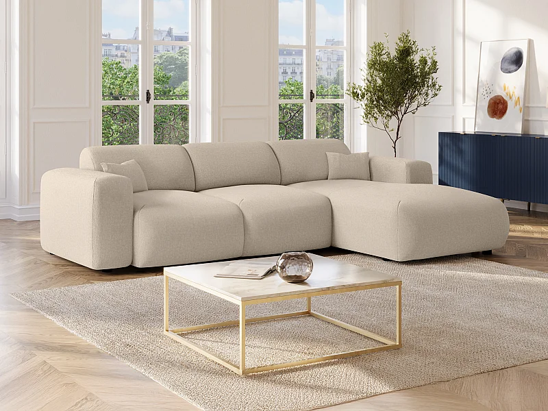 Grande divano letto angolo a destra in Tessuto chiné Beige - POGNI della Maison Céphy