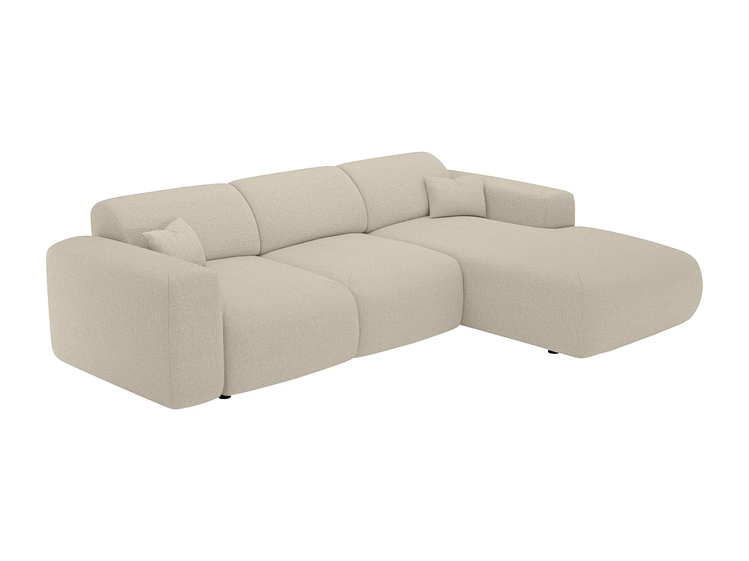 Grand canapé d'angle droit convertible en tissu chiné beige POGNI de Maison Céphy