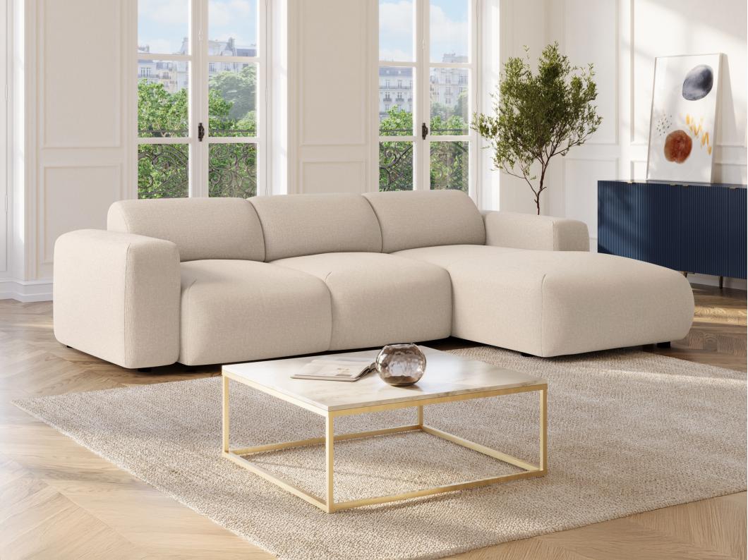 Grand canapé d'angle droit convertible en tissu chiné beige POGNI de Maison Céphy