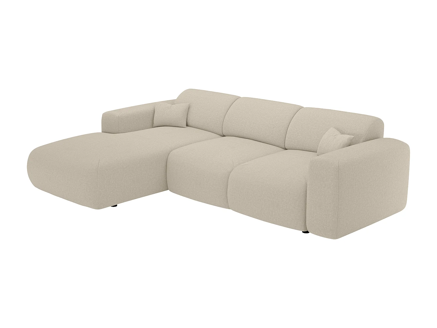 Grand canapé d'angle gauche convertible en tissu chiné beige POGNI de Maison Céphy