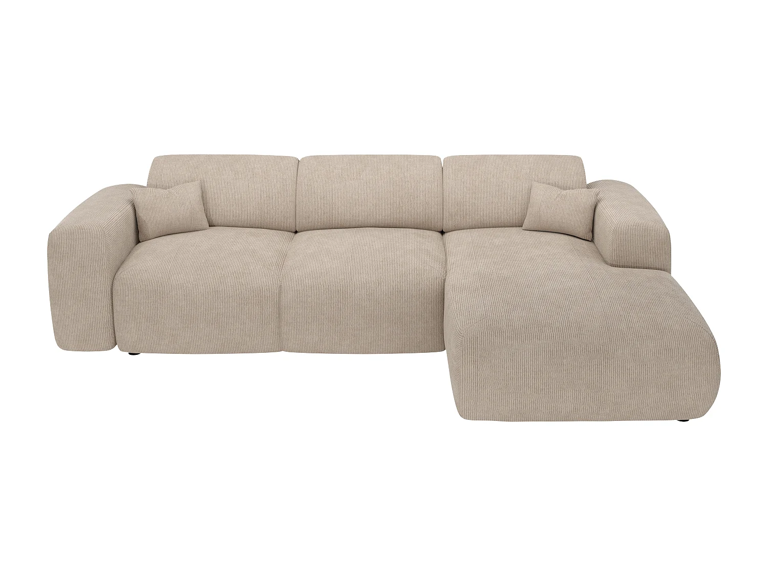 Grand canapé d'angle droit convertible en velours côtelé fines côtes beige POGNI de Maison Céphy