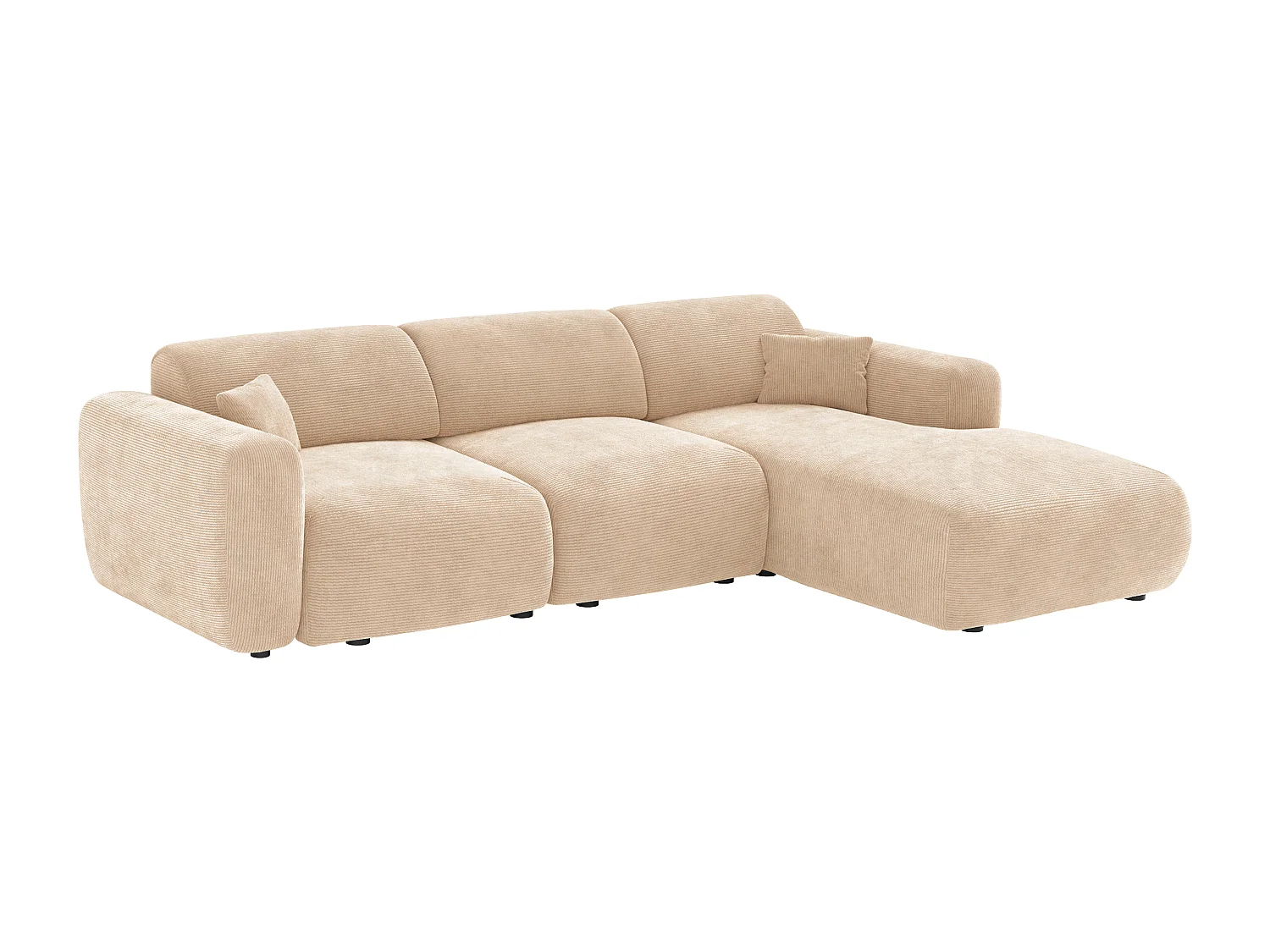 Grand canapé d'angle droit convertible en velours côtelé fines côtes beige POGNI de Maison Céphy