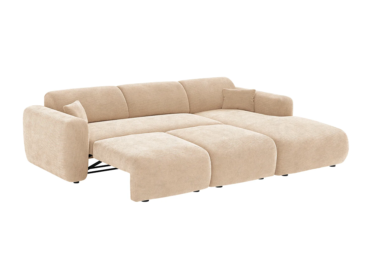 Grand canapé d'angle droit convertible en velours côtelé fines côtes beige POGNI de Maison Céphy