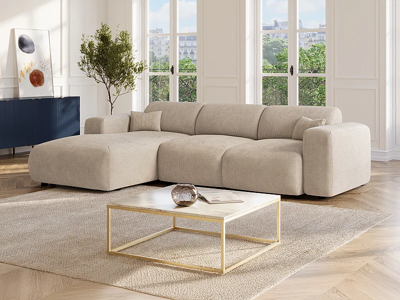 Grande divano letto angolo a sinistra in Velluto velluto a coste sottili Beige - POGNI della Maison Céphy