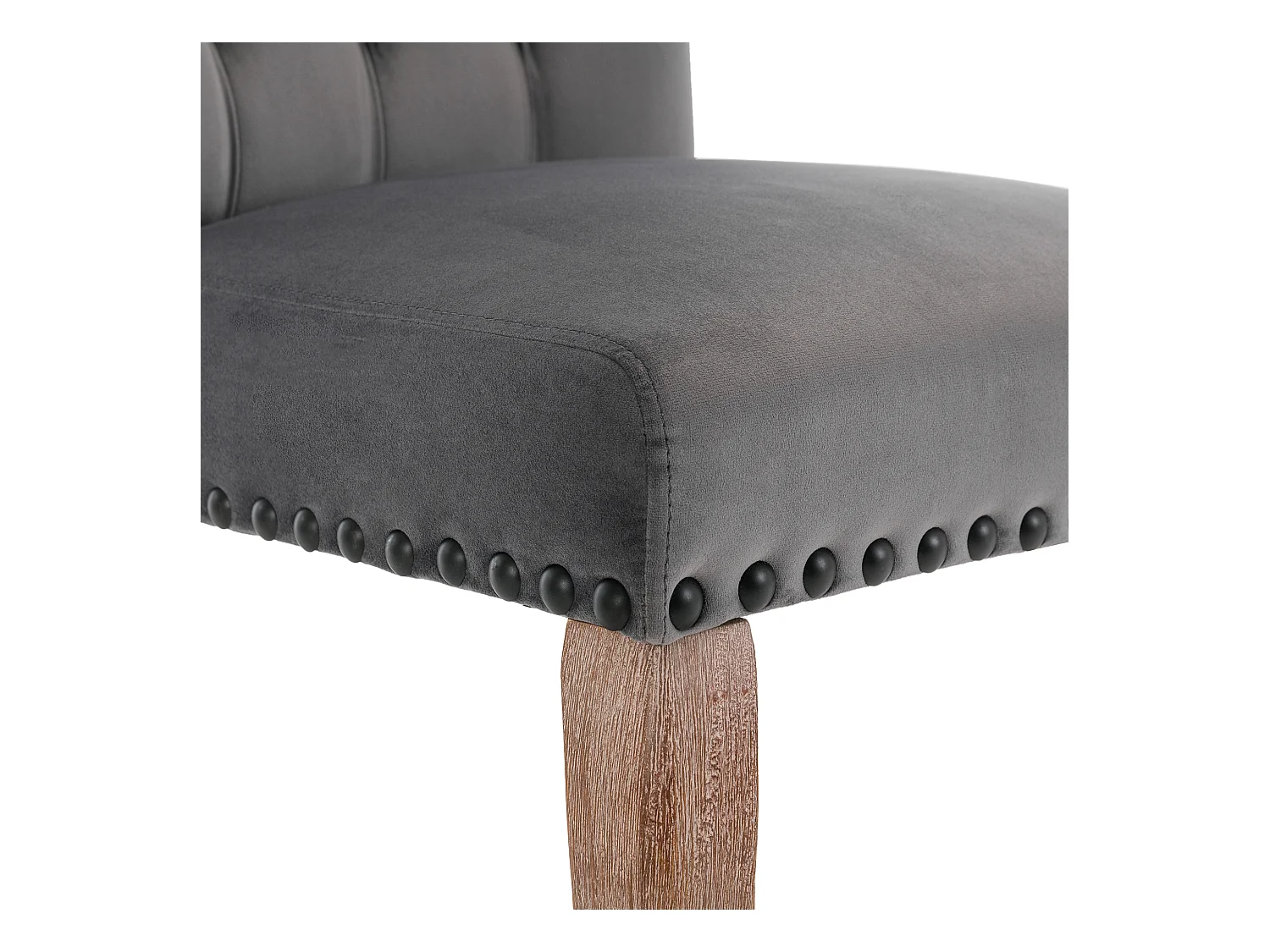 Chaise de Salle à Manger en Velours, Set de 2, Design Élégant avec Clou en Cuivre et Anneau Chromé, Structure en Bois Massif, Gris