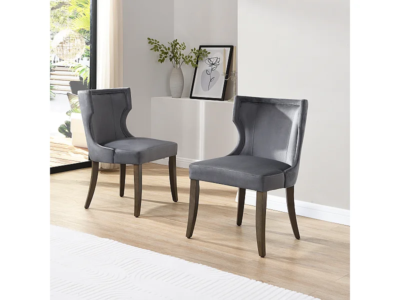 Lot de 2 Chaises de Salle à Manger en Velours avec Pieds en Bois Massif,Cuisine et Chambre avec Coussin Épais et Pieds Réglables (Gris)