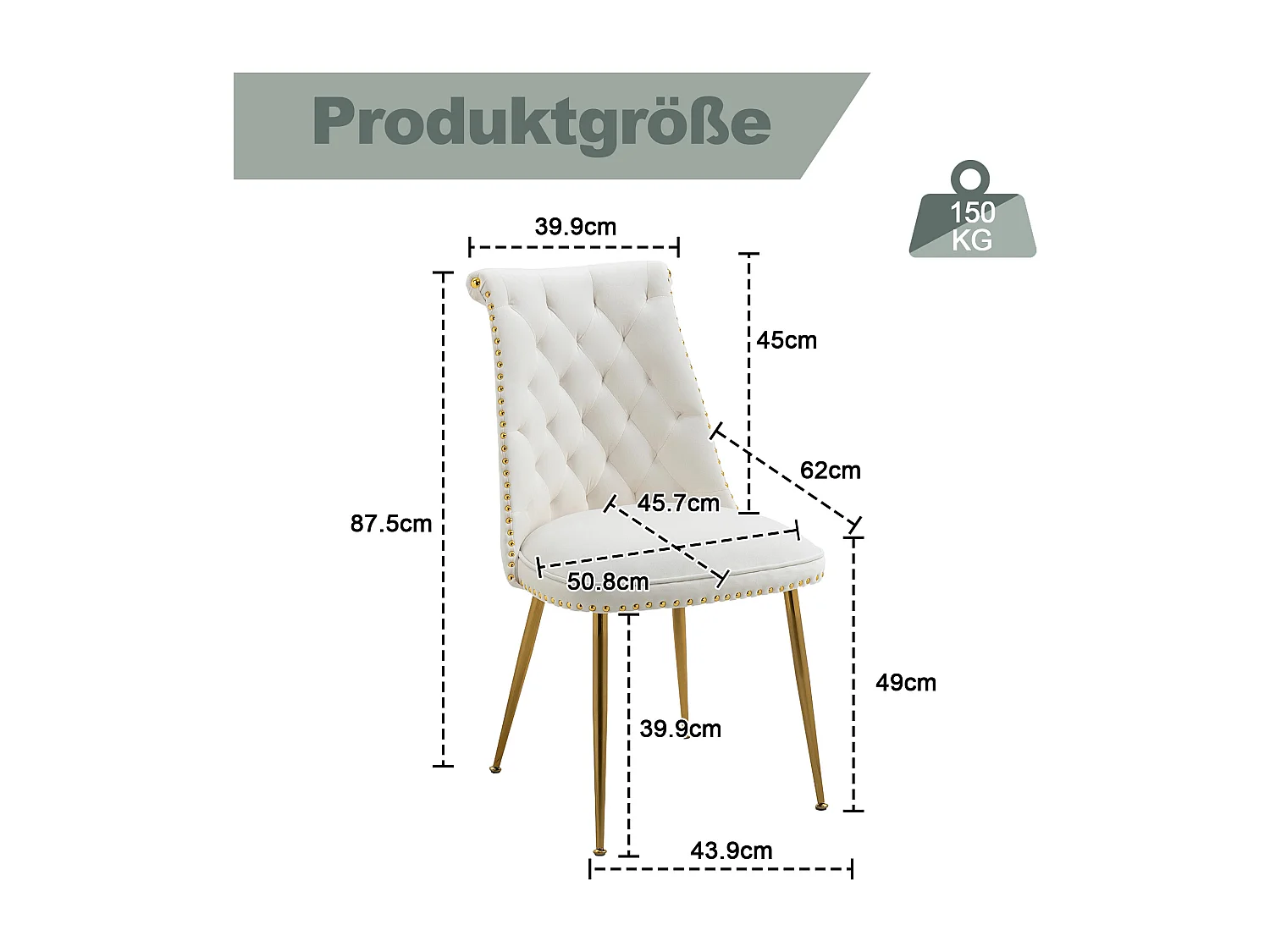 Haobosic - Set de 2 Chaises en Velours avec Dossier Haut et Pieds Métalliques Dorés, Design Ergonomique, Confort Luxueux, Beige