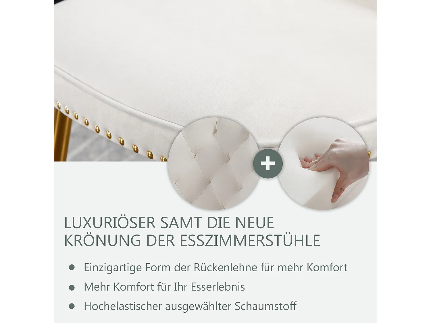 Haobosic - Set de 2 Chaises en Velours avec Dossier Haut et Pieds Métalliques Dorés, Design Ergonomique, Confort Luxueux, Beige