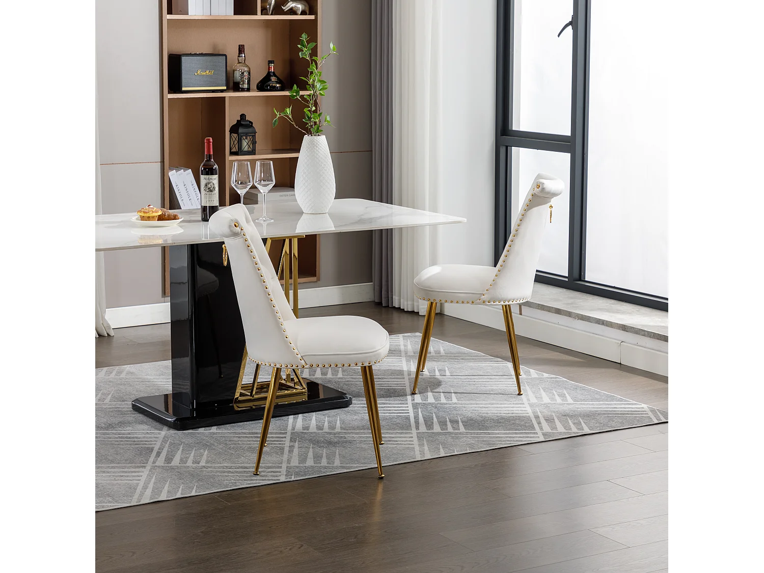 Haobosic - Set de 2 Chaises en Velours avec Dossier Haut et Pieds Métalliques Dorés, Design Ergonomique, Confort Luxueux, Beige