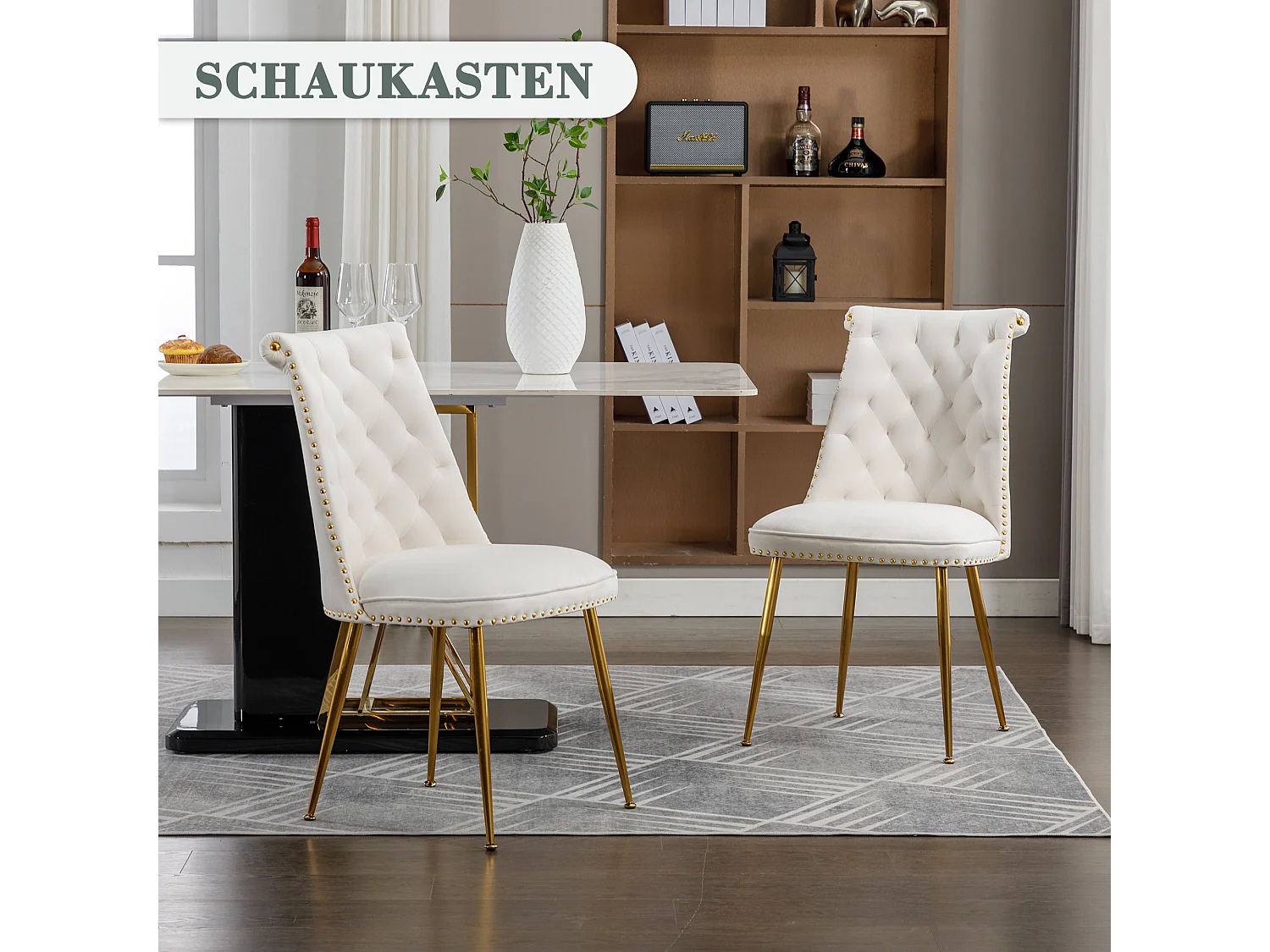 Haobosic - Set de 2 Chaises en Velours avec Dossier Haut et Pieds Métalliques Dorés, Design Ergonomique, Confort Luxueux, Beige