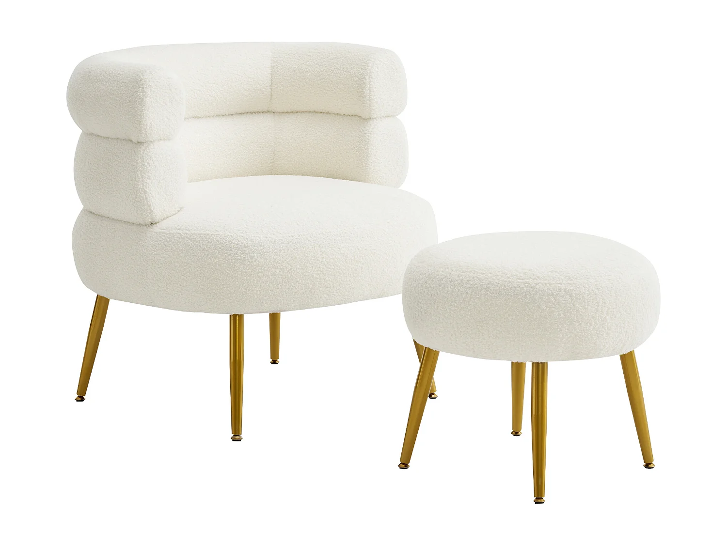 Chaise Longue Blanche avec Pouf, 69 cm Largeur de Siège, Coussin Épais de 17 cm, Repose-Pieds Réglable, 100 kg Charge Maximale