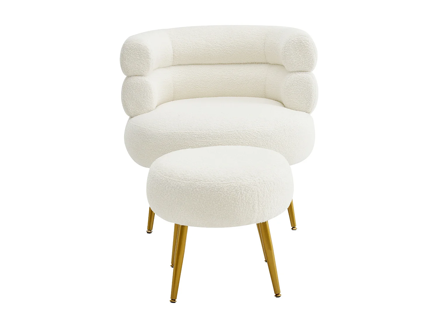 Chaise Longue Blanche avec Pouf, 69 cm Largeur de Siège, Coussin Épais de 17 cm, Repose-Pieds Réglable, 100 kg Charge Maximale