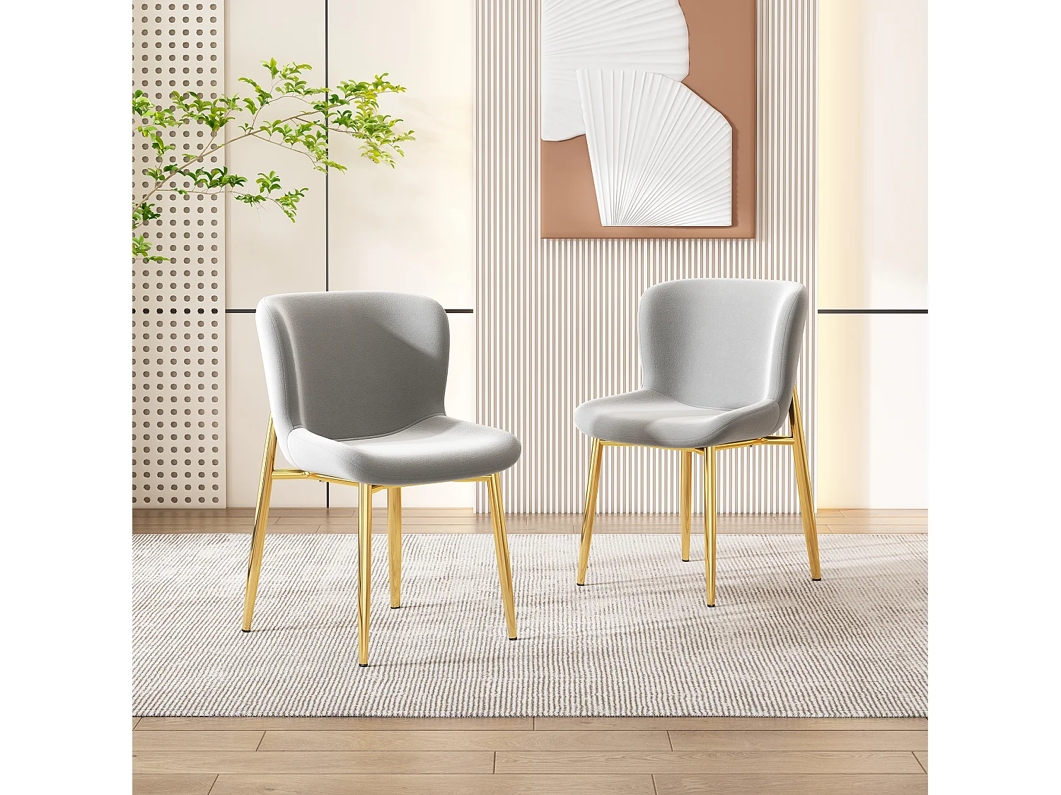 Lot de 2 Chaises de Salle à Manger en Velours avec Pieds Métalliques Dorés – Fauteuil Lounge Moderne pour Salon, Chambre à Coucher et Bureau (Gris)
