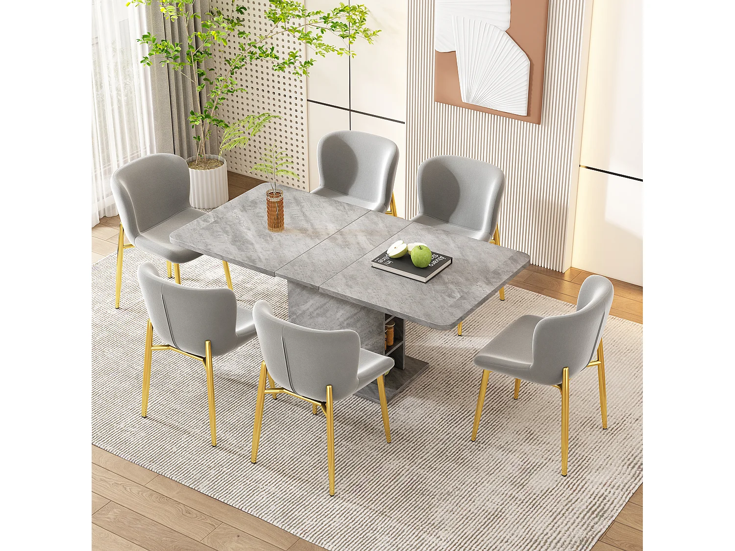 Lot de 2 Chaises de Salle à Manger en Velours avec Pieds Métalliques Dorés – Fauteuil Lounge Moderne pour Salon, Chambre à Coucher et Bureau (Gris)