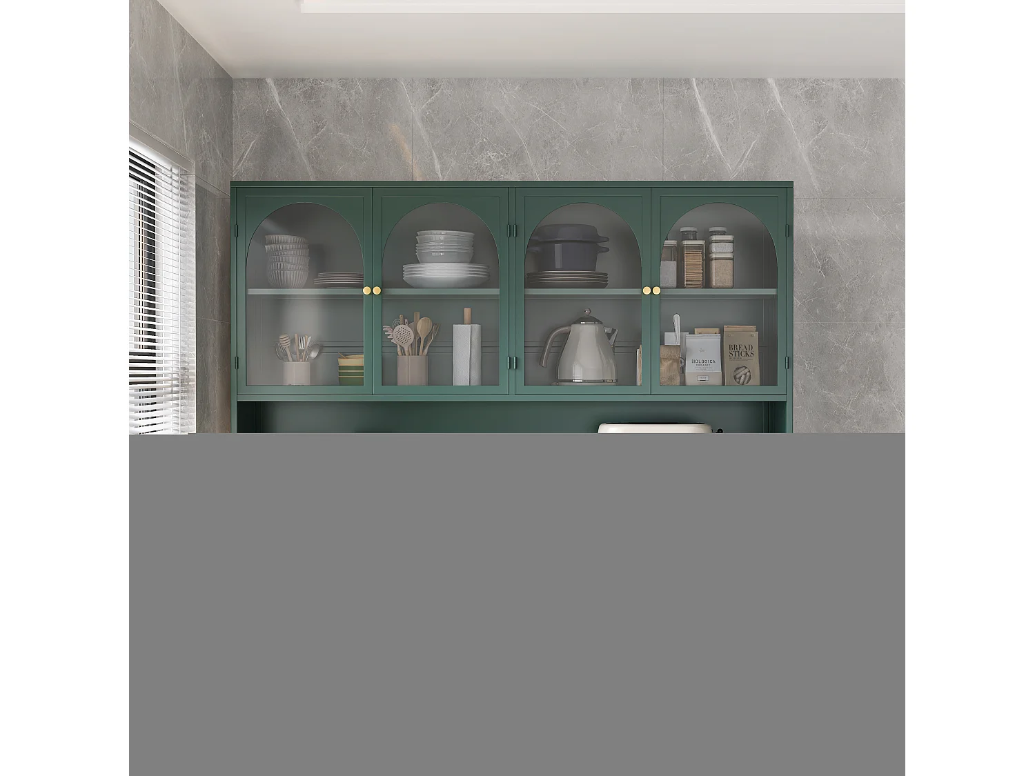 Armoire Murale à 4 Portes en Verre de 120 CM, Design Moderne, Montée au Mur, Idéale pour Cuisine, Salon, Salle de Bain (Vert Foncé)
