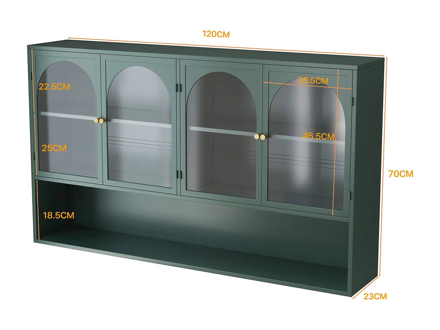 Armoire Murale à 4 Portes en Verre de 120 CM, Design Moderne, Montée au Mur, Idéale pour Cuisine, Salon, Salle de Bain (Vert Foncé)