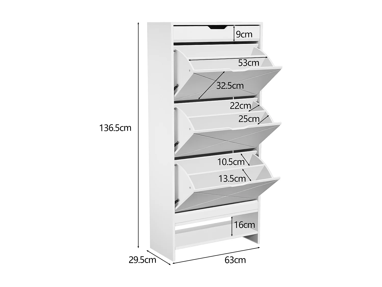 Armoire à chaussures blanche à 3 tiroirs avec étagère extensible, 2 niveaux, en bois MDF, idéale pour organiser 18 à 24 paires de chaussures