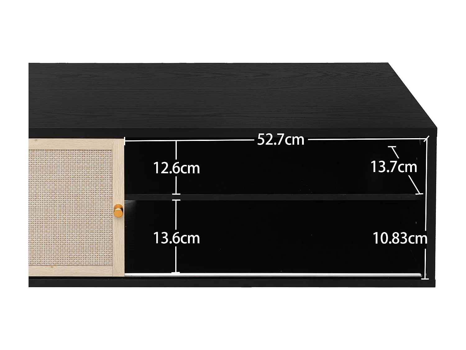 Armoire murale noire avec portes coulissantes à gauche et à droite, en rotin tressé, 110 cm de long, idéale pour chambre, bureau, salon