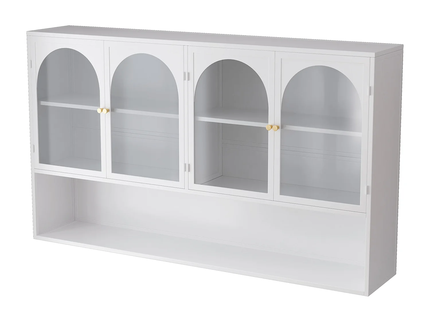 Haobosic - Meuble mural à quatre portes en verre, 120 cm, avec étagères, pour cuisine, salon, salle de bain (blanc)