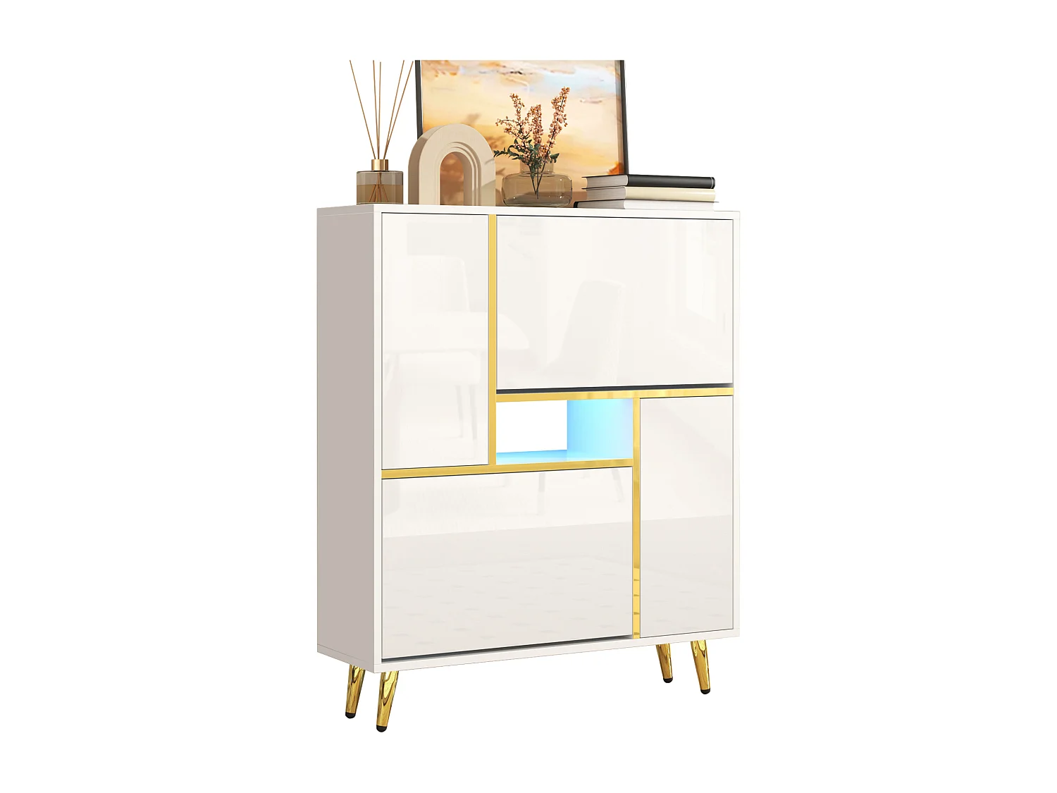 Armoire à Chaussures Moderne avec Façade Haut Brillant et Éclairage LED 16 Couleurs (80 x 25 x 96 cm)