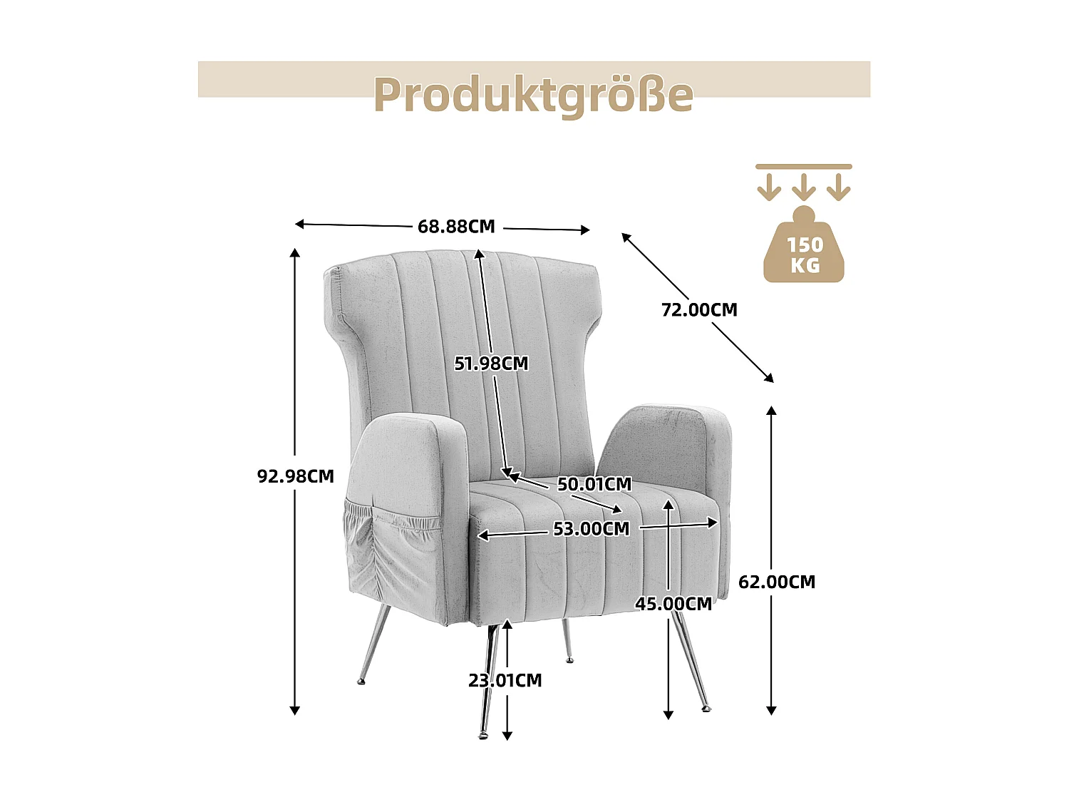 Chaise Décorative en Velours avec Accoudoirs, Design Classique et Moderne, Pieds Métalliques Dorés, Fauteuil Confortable pour Salon, Chambre ou Bureau